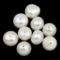 Spłaszczone koraliki z pereł słodkowodnych hodowlanych, Perła naturalna słodkowodna, Guzik, Naturalne, biały, 9-10mm, otwór:około 0.8mm, 10komputery/torba, sprzedane przez torba