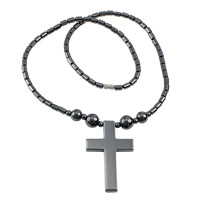 Non Magnetic Hematite Necklace stainless steel screw clasp Cross Length Approx 19 Inch Sold By Lot