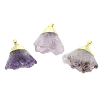 Natural Quartz Druzy Pendants Amethyst with Brass February Birthstone & druzy style - Approx Sold By Bag