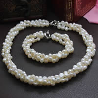 Natural Cultured Freshwater Pearl Jewelry Sets bracelet & necklace brass spring ring clasp Baroque  white 5-6mm Length Approx 7 Inch Approx 17 Inch Sold By Set