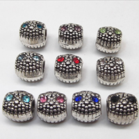 Zinc Alloy European perler, Owl, antik sølv farve forgyldt, uden trold & med rhinestone, flere farver til valg, nikkel, bly & cadmium fri, 10x10mm, Hole:Ca. 4.5mm, 50pc'er/Lot, Solgt af Lot