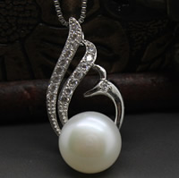 Freshwater Pearl Pendants with Brass Phoenix silver color plated natural & micro pave cubic zirconia white 10-10.5mm Approx 3-7mm Sold By PC