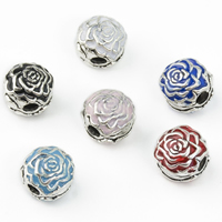 Brass European Clip Flower silver color plated enamel nickel lead & cadmium free Approx 3mm Sold By Lot