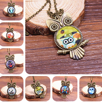 Time Gem Jewelry Necklace Zinc Alloy with Paper & Glass Owl antique bronze color plated animal design & oval chain nickel lead & cadmium free Length Approx 27.5 Inch Sold By Lot