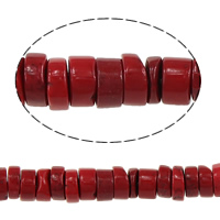 Perline in turchese, turchese sintetico, Rondella, rosso, 5.5-6.5x1.5-4mm, Foro:Appross. 1mm, Lunghezza Appross. 15.5 pollice, 10Strandstrefolo/lotto, Venduto da lotto