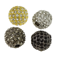 Rhinestone Zinc Alloy perler, Runde, forgyldt, med rhinestone, flere farver til valg, nikkel, bly & cadmium fri, 12mm, Hole:Ca. 3mm, 25pc'er/Lot, Solgt af Lot