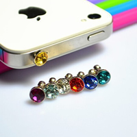 Earphone Jack Dust Cap Plugs Zinc Alloy platinum color plated with rhinestone mixed colors nickel lead & cadmium free Sold By Lot