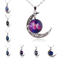 Time Gem Jewelry Necklace Zinc Alloy with iron chain & Glass Moon antique silver color plated starry design & valentino chain & hollow nickel lead & cadmium free 20mm Length Approx 19.5 Inch Sold By Bag