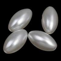 Tworzywa ABS perła Koralik, Owal, biały, 8x14mm, otwór:około 1mm, 2Torby/wiele, około 1660komputery/torba, sprzedane przez wiele