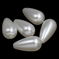 ABS plast pärla Bead, Dropp, vit, 12x22mm, Hål:Ca 1mm, 2Väskor/Lot, Ca 355PC/Bag, Säljs av Lot