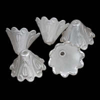ABS plast pärla Bead Cap, Blomma, vit, 16x11mm, Hål:Ca 1mm, 2Väskor/Lot, Ca 1250PC/Bag, Säljs av Lot
