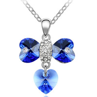 Collar de Elemento de Cristal Swarovski, con aleación de zinc, Corazón, chapado en platina real, con diamantes de imitación, Azul del Caribe, 2.2x3.1cm, Vendido para aproximado 17-20 Inch Sarta