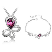 Austrian Crystal Jewelry Sets bracelet & necklace Zinc Alloy with Austrian Crystal with 4cm extender chain Butterfly platinum plated purple 1.8cm Length Approx 7 Inch Approx 17-20 Inch Sold By Set
