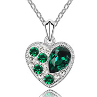 Collar de Elemento de Cristal Swarovski, con aleación de zinc, Corazón, chapado en platina real, con diamantes de imitación, cristal verde, 1.8x2.5cm, Vendido para aproximado 17-20 Inch Sarta