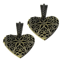 Brass Locket Pendants, Heart, antique bronze color plated, hollow, nickel, lead & cadmium free, 26x26x7mm, Hole:Approx 4x7mm, Inner Diameter:Approx 19mm, 10PCs/Lot, Sold By Lot