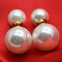 Double Faced Stud Earring South Sea Shell brass post pin Round natural white 8mm 12mm Sold By Pair