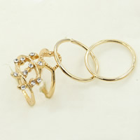 Mid Finger Ring Zinc Alloy gold color plated with rhinestone nickel lead & cadmium free 19mm US Ring .5 Sold By Set