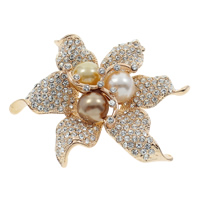 Freshwater Pearl Brooch Brass with Freshwater Pearl Flower rose gold color plated natural & micro pave cubic zirconia nickel lead & cadmium free 9-10mm Sold By PC