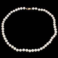 天然淡水真珠のネックレス, 天然有核フレッシュウォーターパール, 真鍮 ロブスターの留め金, ラウンド形, ホワイト, 7-8mm, で販売される 約 17.5 インチ ストランド
