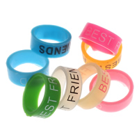 Silicone Finger Ring, Donut, Word beste vriend, het drukken, gemengde kleuren, 8mm, Maat:10, 10pC's/Bag, Verkocht door Bag