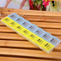 Pill Box Plastic Rectangle transparent & 14 cells multi-colored Sold By PC