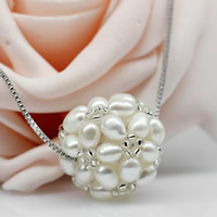 Míč clusteru perlový korálky, Sladkovodní Pearl, s Skleněné perličky, Kolo, přírodní, může být použit jako přívěsek nebo perličku, bílý, 3-4mm, 20-24mm, Otvor:Cca 2-7mm, Prodáno By PC