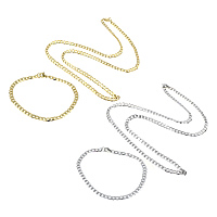 Refine Stainless Steel Jewelry Sets bracelet & necklace plated curb chain Length Approx 23 Inch Approx 8.5 Inch Sold By Lot