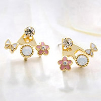 Zinc Alloy Stud Earring stainless steel post pin Flower gold color plated enamel & with rhinestone nickel lead & cadmium free Sold By Pair