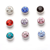 Zinc Alloy Magnetic Stud Earring with Magnetic Hematite stainless steel post pin Flat Round platinum color plated with rhinestone nickel lead & cadmium free 5mm Sold By Pair