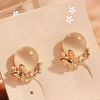 Cats Eye Earring Zinc Alloy with Cats Eye stainless steel post pin Butterfly gold color plated with rhinestone nickel lead & cadmium free Sold By Pair