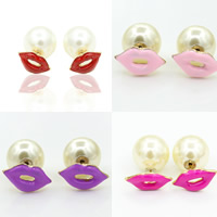 Double Faced Stud Earring Zinc Alloy with ABS Plastic Pearl stainless steel post pin Lip gold color plated with painted nickel lead & cadmium free Sold By Pair