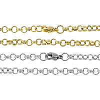 Stainless Steel Chain halskæde, forgyldt, Rolo kæde, flere farver til valg, 4x4x1mm, Længde Ca. 19 inch, 20Strands/Lot, Solgt af Lot