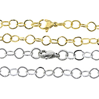 Stainless Steel Chain halskæde, forgyldt, rund kæde, flere farver til valg, 5x5x0.50mm, Længde Ca. 17 inch, 30Strands/Lot, Solgt af Lot