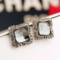 Zinc Alloy Stud Earring with Glass stainless steel post pin Square antique silver color plated faceted & with rhinestone nickel lead & cadmium free 16mm Sold By Pair
