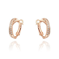 Zinc Alloy Hoop Earring stainless steel post pin real rose gold plated with rhinestone nickel lead & cadmium free Sold By Pair