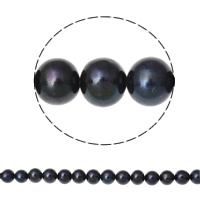 Kulaté kultivované sladkovodní perle, Sladkovodní Pearl, Kolo, přírodní, černý, Grade AA, 8-9mm, Otvor:Cca 0.8mm, Prodáno za 15 inch Strand