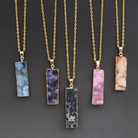 Druzy Necklace Quartz with Iron Rectangle gold color plated natural & druzy style & oval chain - Sold Per Approx 18 Inch Strand