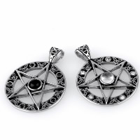Titanium Steel Pendants pentagram for man & with rhinestone & blacken Approx Sold By Lot