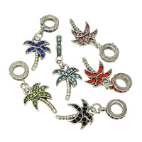 European Style Zinc Alloy Dangle Beads Tree silver color plated without troll & with rhinestone & blacken nickel lead & cadmium free  Approx 5mm Sold By Lot