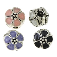 Tibetan Style European Clip, Brass, Flower, antique silver color plated, enamel, more colors for choice, nickel, lead & cadmium free, 11x11x12mm, Hole:Approx 3x3.5mm, 100PCs/Lot, Sold By Lot