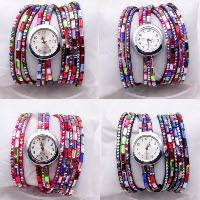 Wrap Watch, Velveteen, with Tibetan Style dial & Glass, plated, for woman & 3-strand & with rhinestone, more colors for choice, 20mm, Sold Per Approx 22 Inch Strand