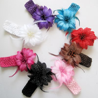 Spun Silk Headband with Gauze & Feather & Wool Flower elastic & for children 115mm Length Approx 14 Inch Sold By Bag