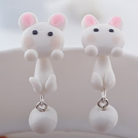 Polymer Clay Split Earring with plastic earnut stainless steel post pin Rabbit handmade 40mm Sold By Pair