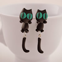Polymer Clay Split Earring with plastic earnut stainless steel post pin Cat handmade 40mm Sold By Pair