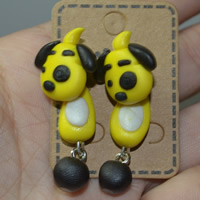 Polymer Clay Cartoon Split Earring, roestvrij staal oorbel bericht, Hond, handgemaakt, 40mm, Verkocht door pair