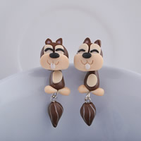 Polymer Clay Split Earring with plastic earnut stainless steel post pin Squirrel handmade 35mm Sold By Pair