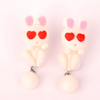 Polymer Clay Split Earring stainless steel post pin Rabbit handmade 40mm Sold By Pair