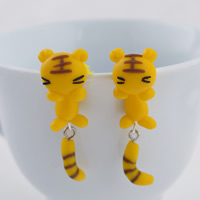 Polymer Clay Split Earring stainless steel post pin Tiger handmade 40mm Sold By Pair