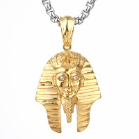 Pingentes de titânio, Partículas de aço, Egito Rei  ginkgo, cromado de cor dourada, com strass, 38x70mm, Buraco:Aprox 3x5mm, 3PCs/Lot, vendido por Lot