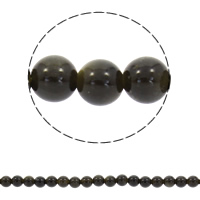 Schwarzer Obsidian Perle, rund, synthetisch, 6mm, Bohrung:ca. 1mm, ca. 70PCs/Strang, verkauft per ca. 15.5 ZollInch Strang